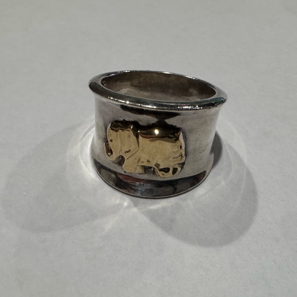 Vintage Chateau D' Argent Elephant Ring 18k Gold Sterling Silver 925 Wide Band